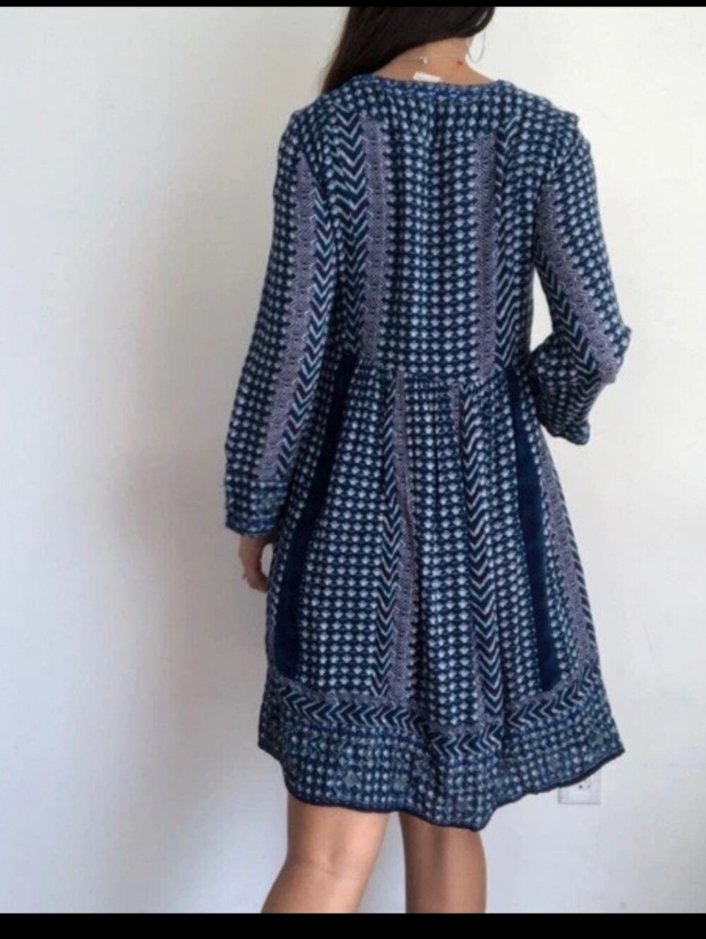 🌊ANTHROPOLOGIE ANTAKEMI + KIN Blue Long-Sleeve Women's Dress. BOHO ✨️L Y2K🌸 - Picture 2 of 12